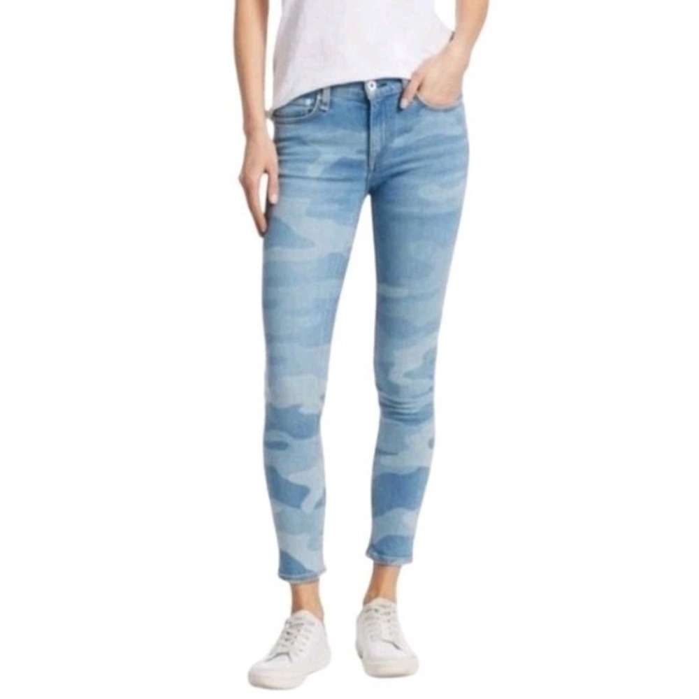 Rag & Bone Cate Mid Rise Ankle Skinny Jeans Blue Camo Distressed Hem 27 Stretch